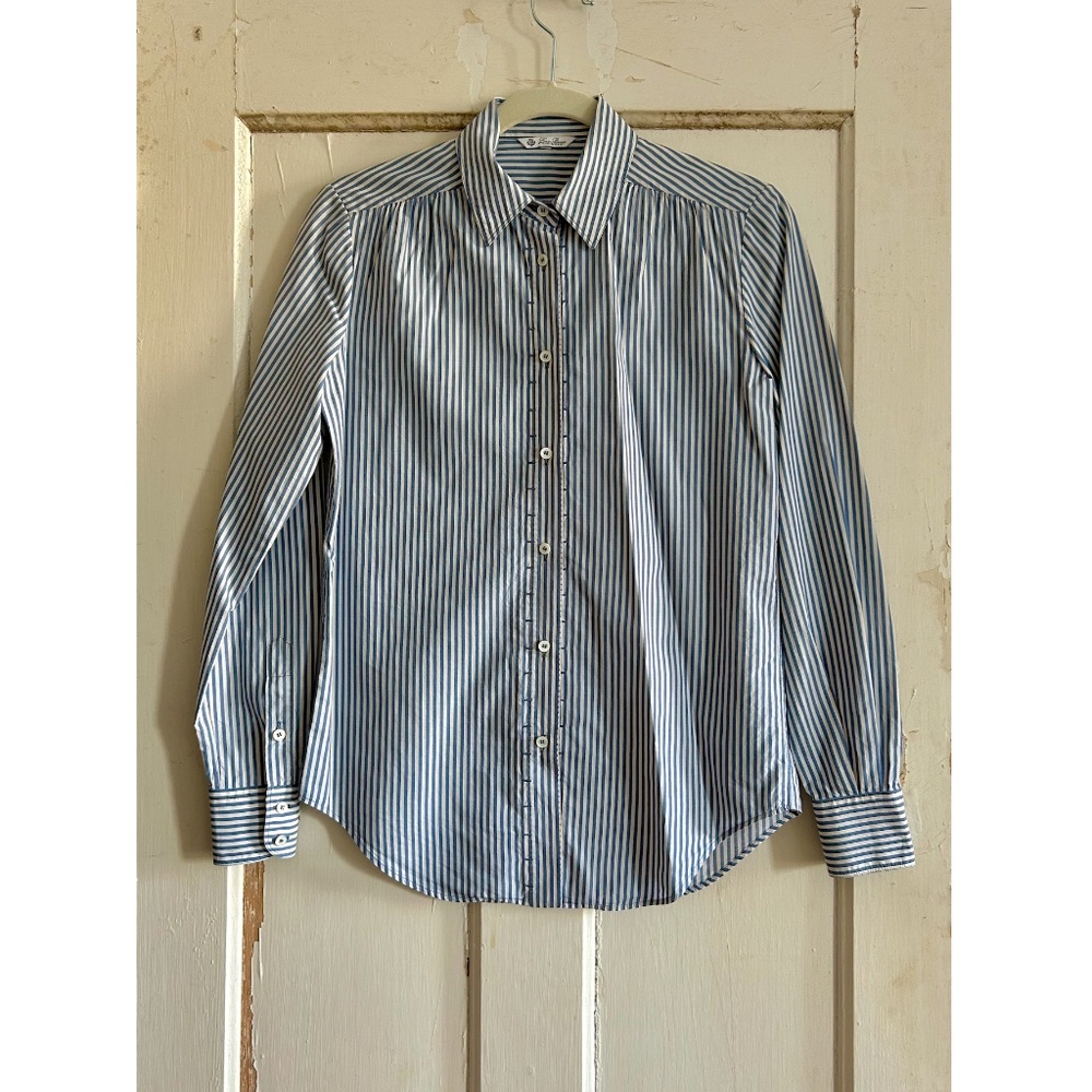 LORO PIANA Shirt Women's White/Blue Stripe Size38 Made in Italy